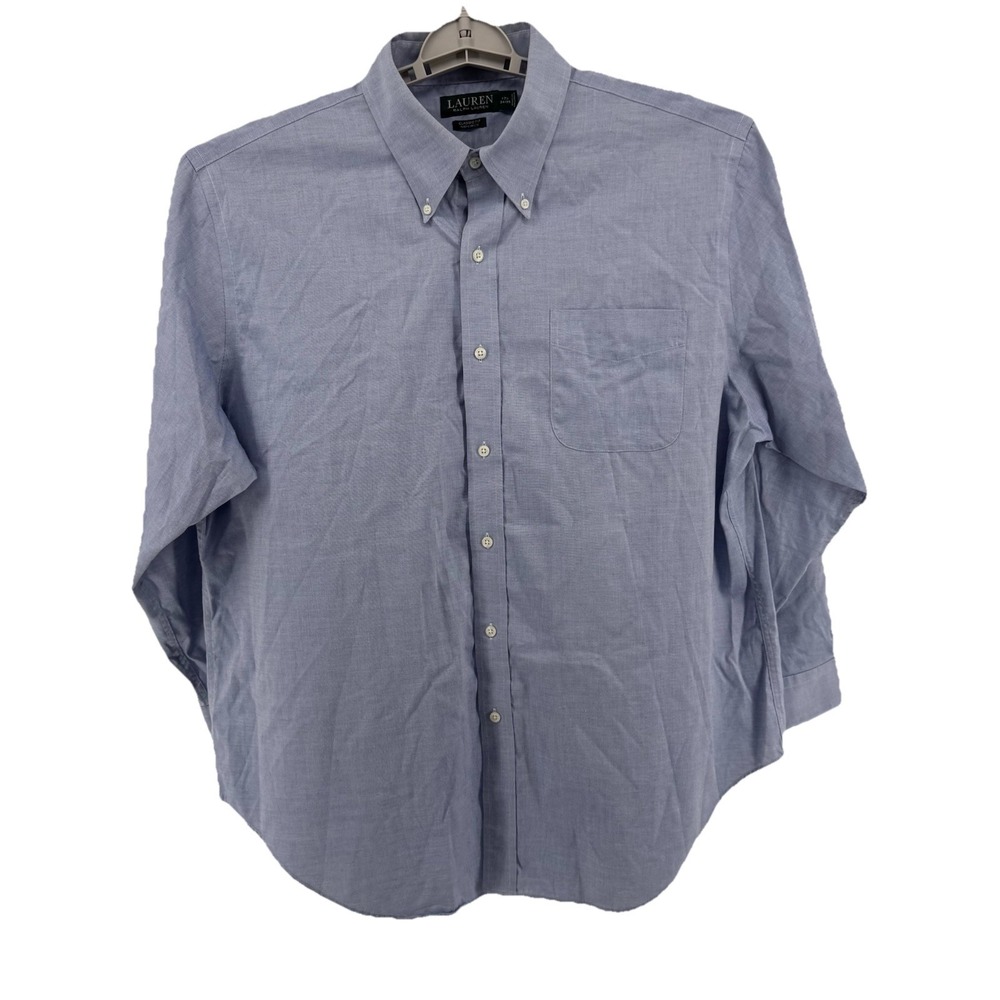 Lauren‎ Ralph Lauren Mens Blue Non Iron Cotton Button Down Dress Shirt 17.5 34